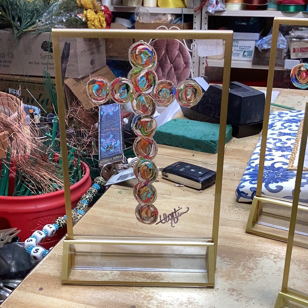 Hand painted cross with stand