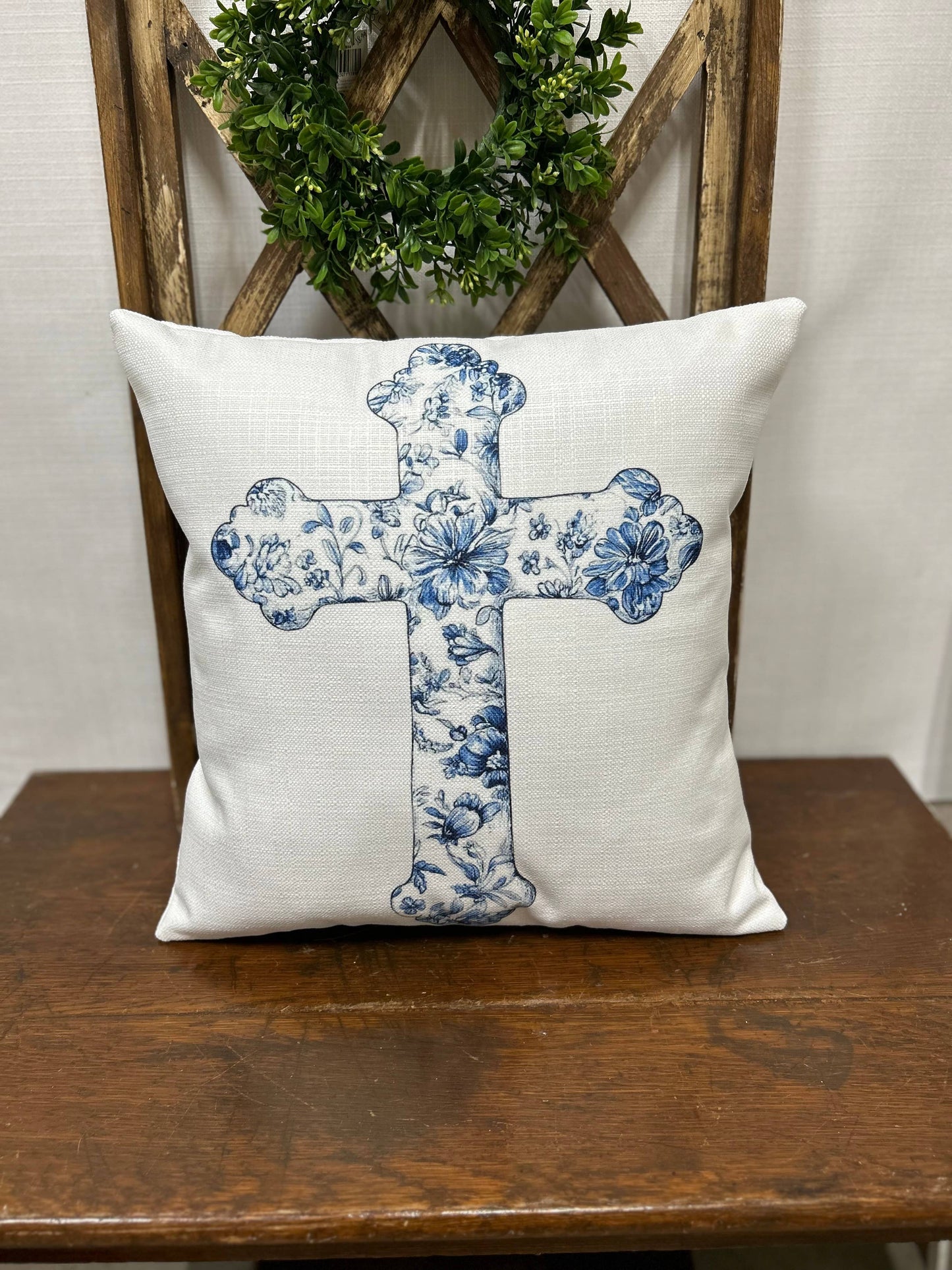 Blue Chinoiserie Cross Pillow