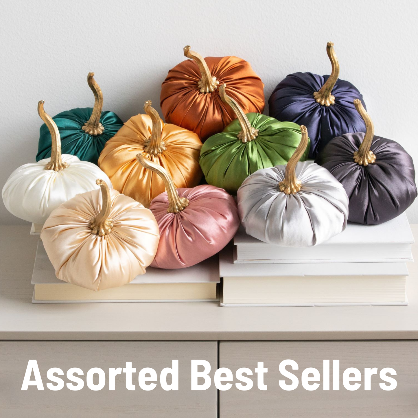 Satin Pumpkins Lush Bookshelf Decor, Wedding All season