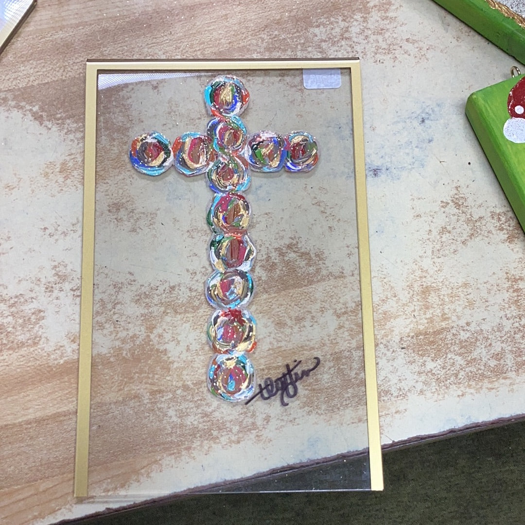 Hand painted cross with stand