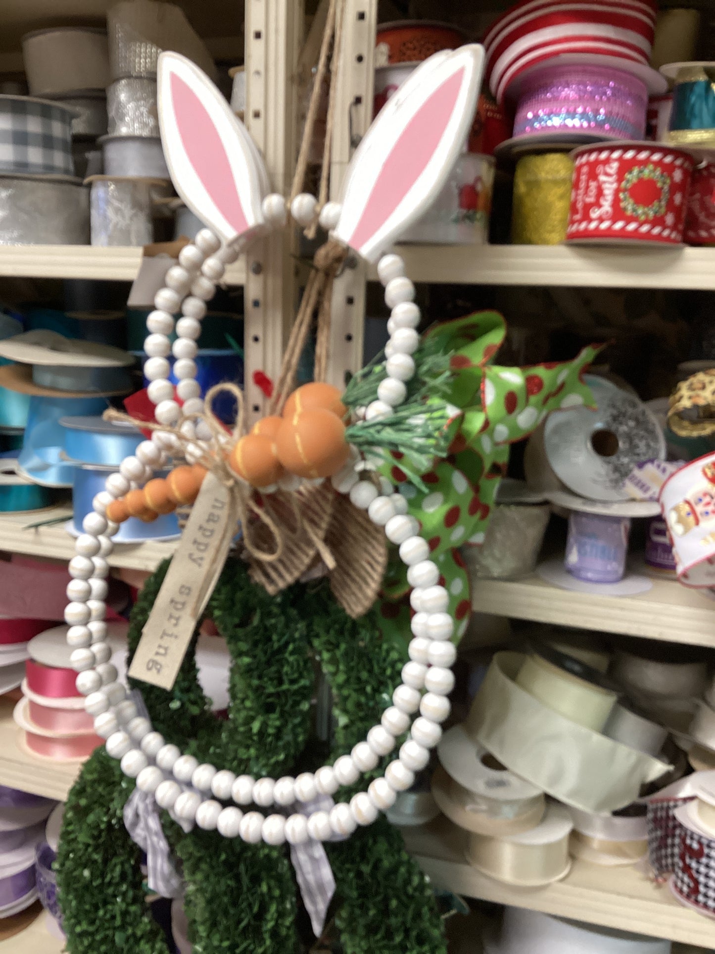 Wood bead bunny door hanger
