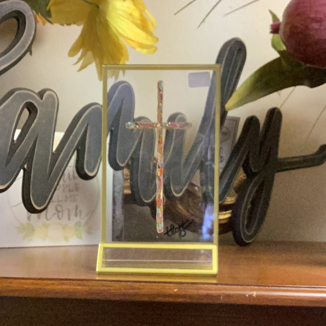 Hand painted cross with stand
