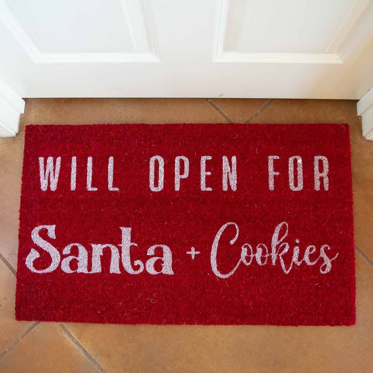 Will Open For Santa Coir Doormat Red/White 30x18
