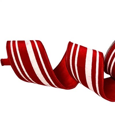 RED VELVET W/ WHITE CRACKED STRIPE RIBBON 2.5"X10YD