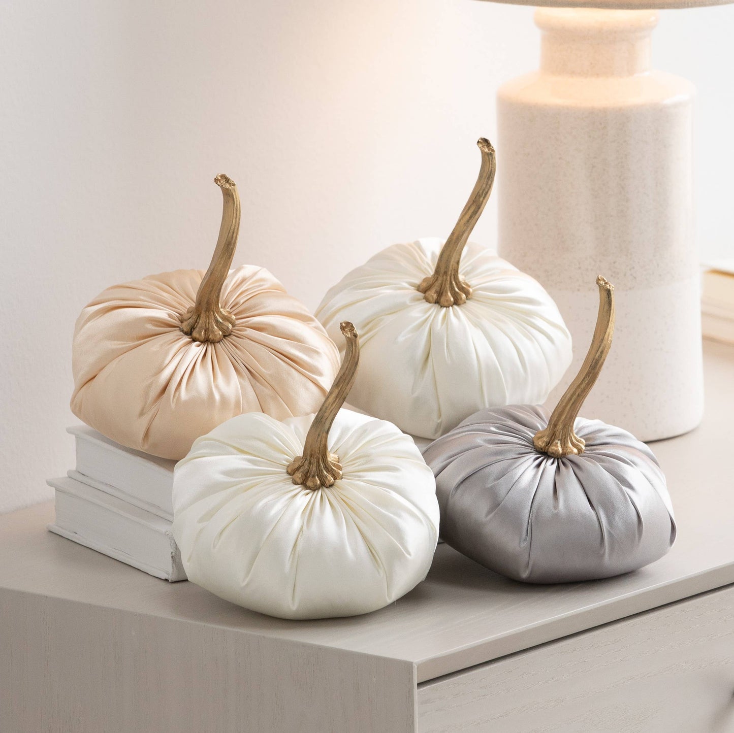 Satin Pumpkins Lush Bookshelf Decor, Wedding All season