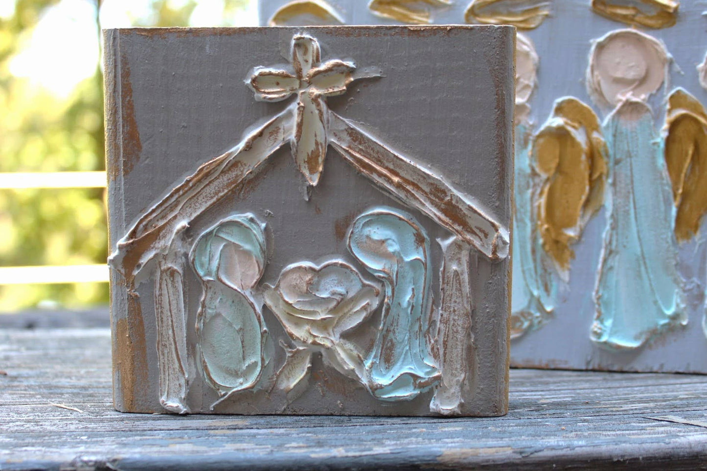 Christmas Nativity 4x6 hand painted textured wood block