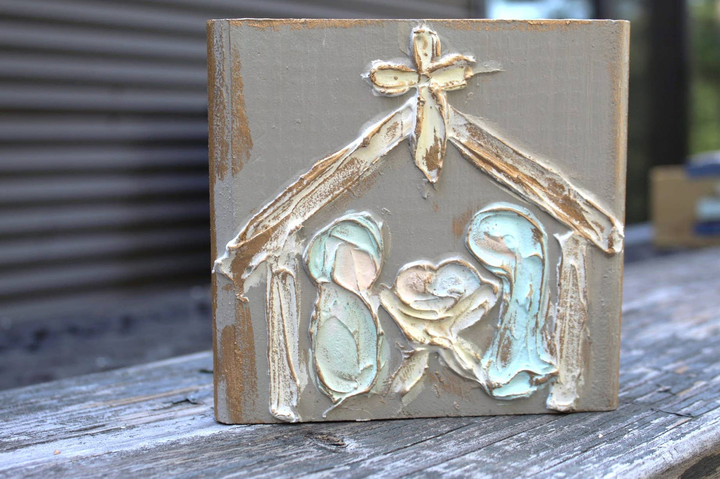 Christmas Nativity 4x6 hand painted textured wood block