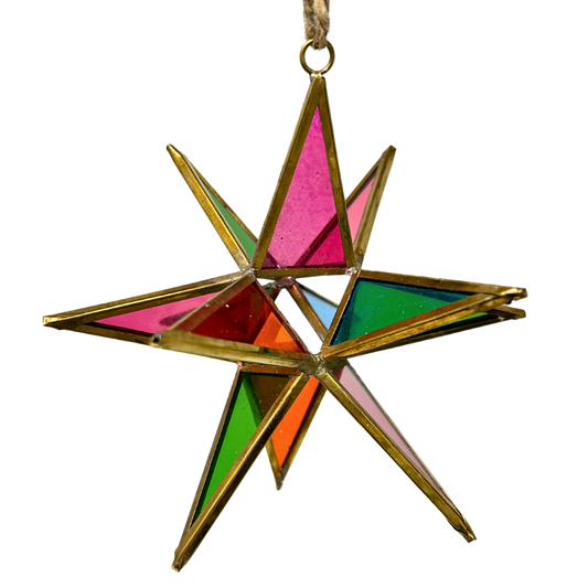 Multi Color Glass 3D Star Ornament 7”