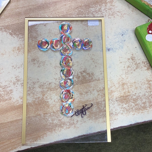 Hand painted cross with stand