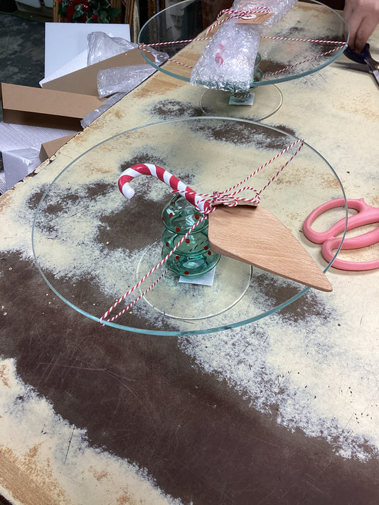 Christmas tree glass platter