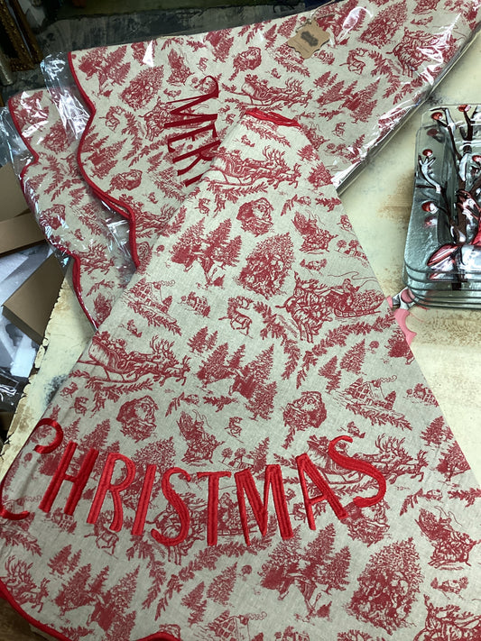 Red toile Christmas tree skirt