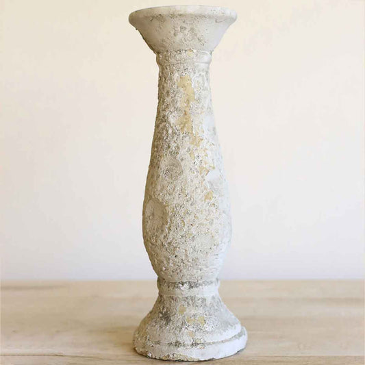 Visby Candle Holder   Antique White   4.5x12.75