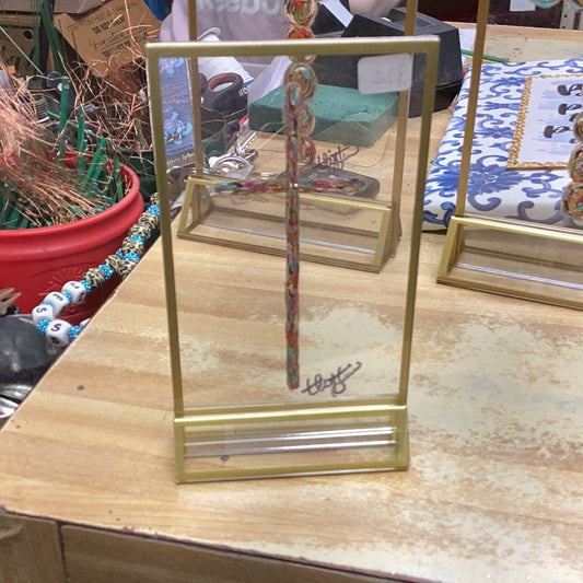 Hand painted cross with stand
