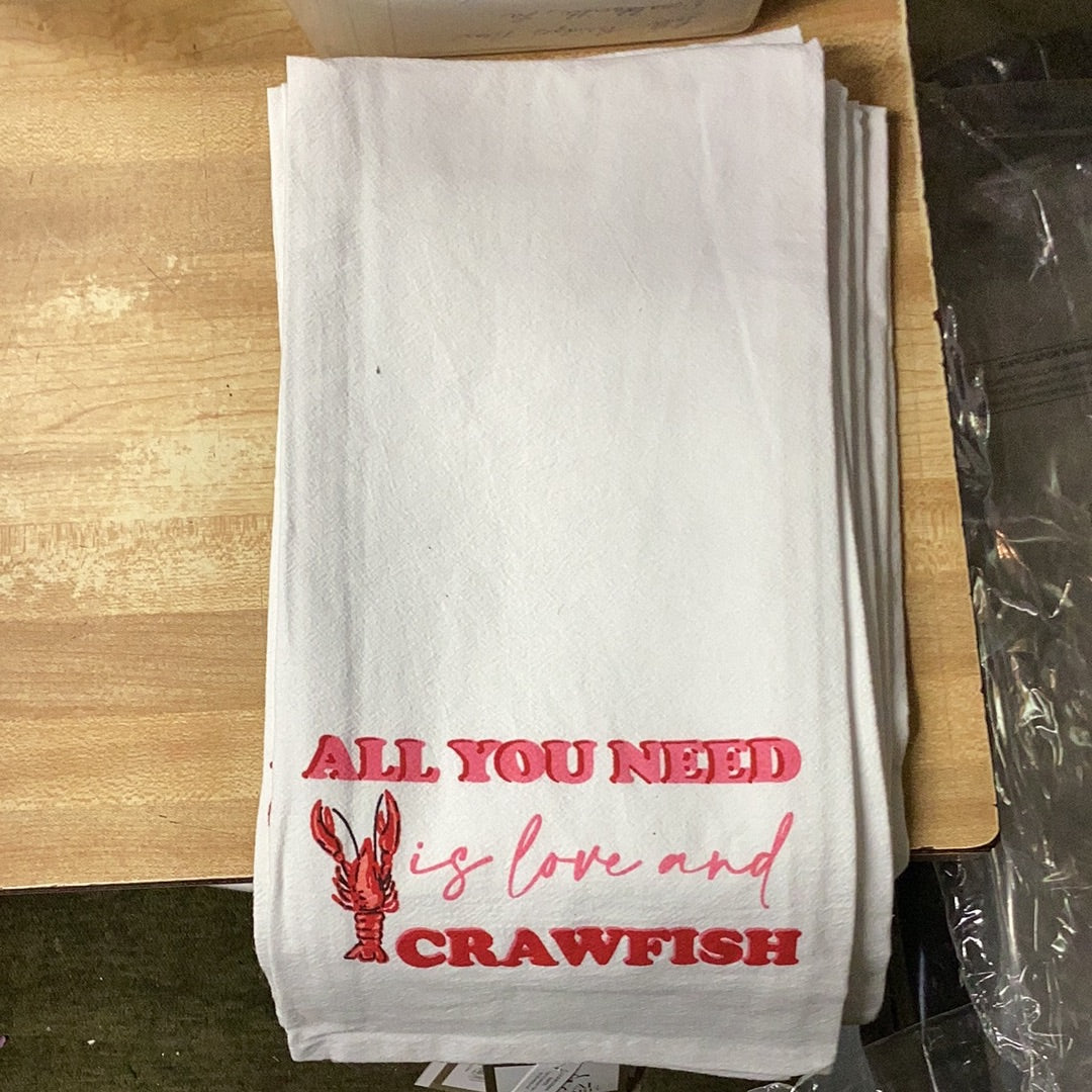 Love and crawfish tea towel