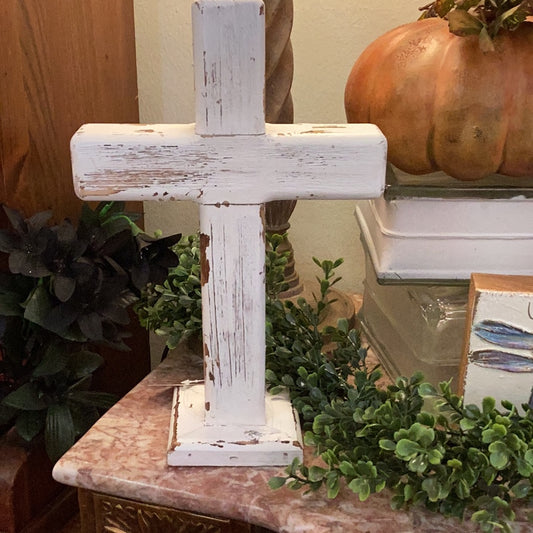 White wooden cross stand