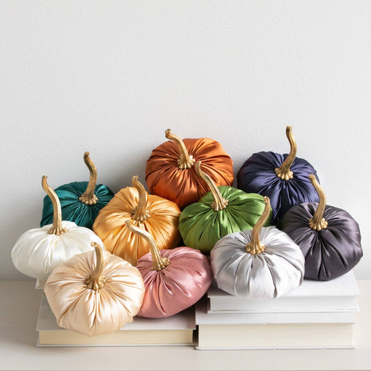 Satin Pumpkins Lush Bookshelf Decor, Wedding All season